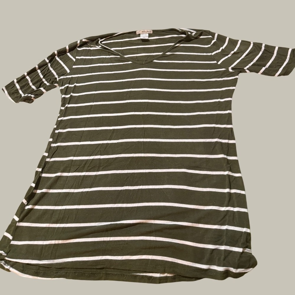 Ultra Teeze V-Neck Striped T-Shirt XL Olive Green